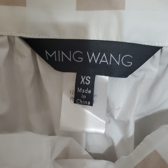 Ming Wang Tan Blue and White Checkered A-Line Pockets Midi Skirt - Picture 2 of 10